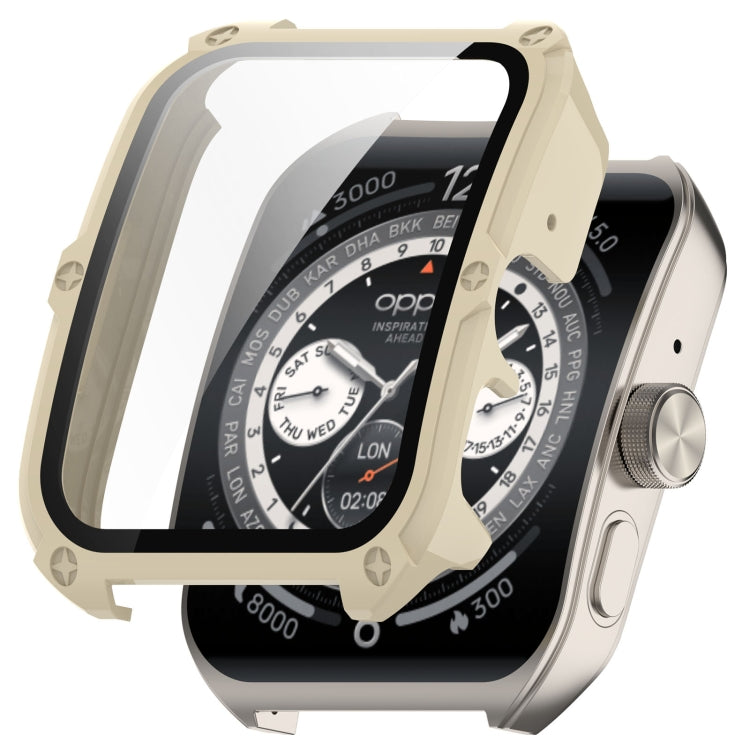 For OPPO Watch 4 Pro PC + Tempered Film Integrated Watch Protective Case(Ivory White) -  by PMC TechLife | Online Shopping South Africa | PMC TechLife