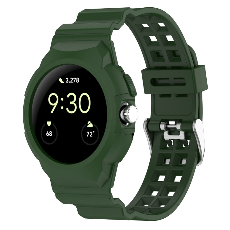 For Google Pixel Watch 2 Integrated Fully Enclosed Silicone Watch Band(Army Green) - Watch Bands by PMC TechLife | Online Shopping South Africa | PMC TechLife
