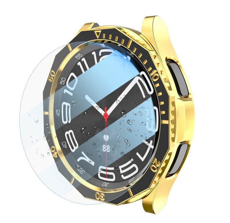 For Samsung Galaxy Watch6 Classic 47mm R960 Electroplate PC Case + Tempered Film + Watch Bezel Ring Set(Black+Gold) - Watch Cases by PMC TechLife | Online Shopping South Africa | PMC TechLife