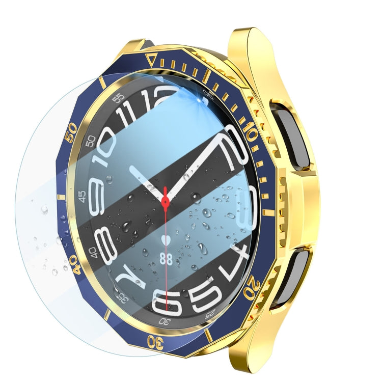 For Samsung Galaxy Watch6 Classic 47mm R960 Electroplate PC Case + Tempered Film + Watch Bezel Ring Set(Blue+Gold) - Watch Cases by PMC TechLife | Online Shopping South Africa | PMC TechLife