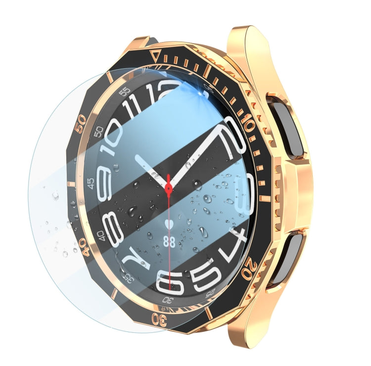 For Samsung Galaxy Watch6 Classic 43mm R950 Electroplate PC Case + Tempered Film + Watch Bezel Ring Set(Black+Rose Gold) - Watch Cases by PMC TechLife | Online Shopping South Africa | PMC TechLife