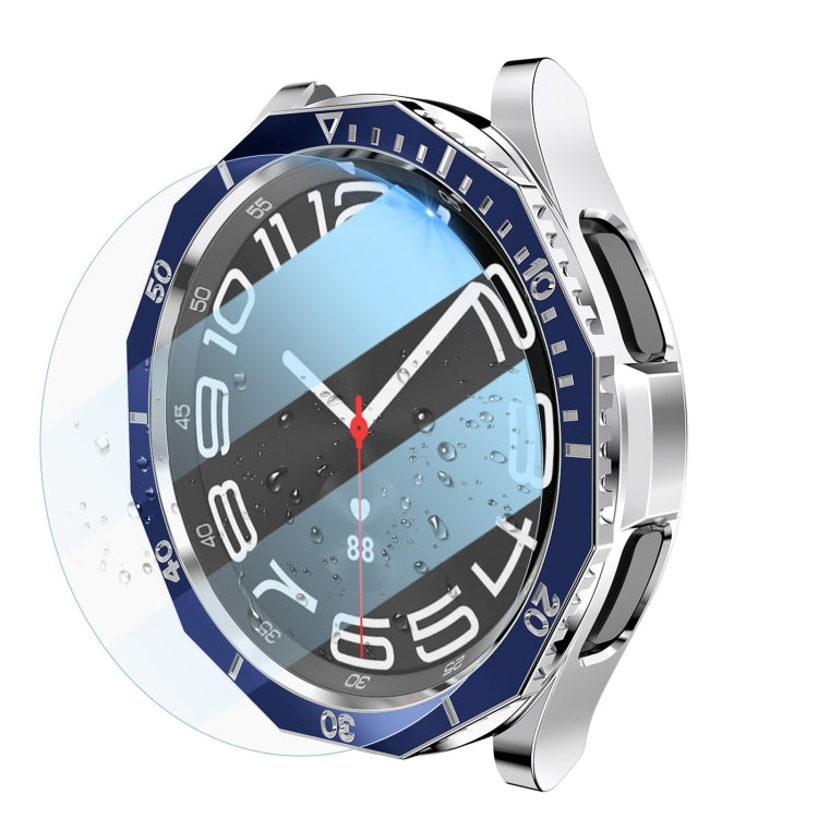For Samsung Galaxy Watch6 Classic 43mm R950 Electroplate PC Case + Tempered Film + Watch Bezel Ring Set(Blue+Silver) - Watch Cases by PMC TechLife | Online Shopping South Africa | PMC TechLife
