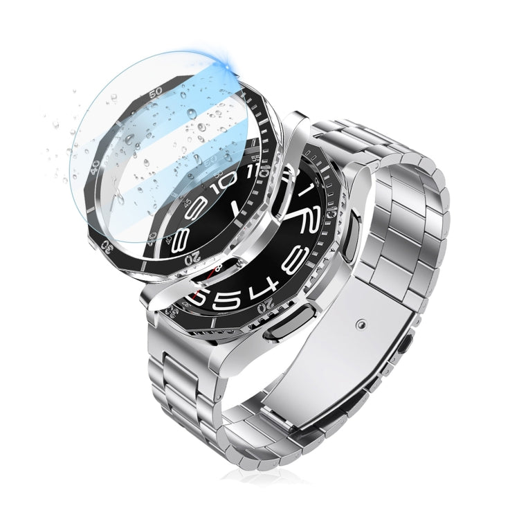 For Samsung Galaxy Watch6 Classic 43mm R950 Electroplate PC Case + Tempered Film + Watch Bezel Ring Set(Black+Rose Gold) - Watch Cases by PMC TechLife | Online Shopping South Africa | PMC TechLife