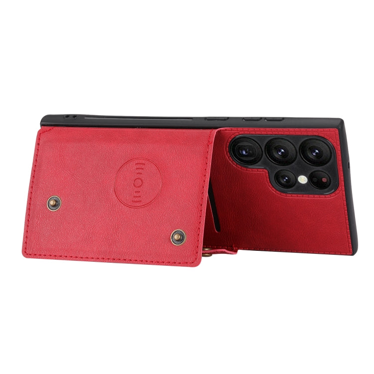 For Samsung Galaxy S24 Ultra 5G Double Buckle Card Slots Magnetic Phone Case(Red) - Galaxy S24 Ultra 5G Cases by PMC TechLife | Online Shopping South Africa | PMC TechLife | Buy Now Pay Later Mobicred