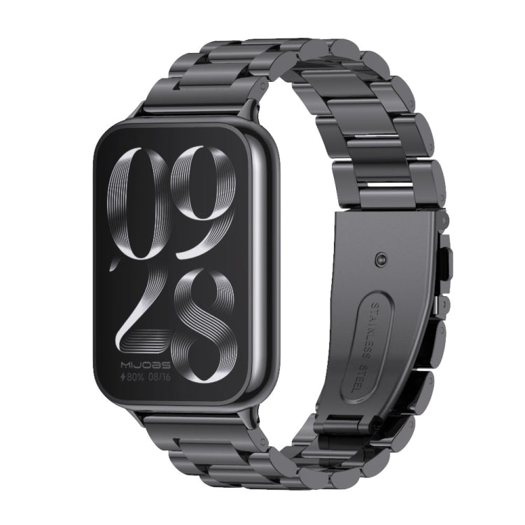 For Xiaomi Smart Band 9 Pro / 8 Pro Mijobs Three Beads Stainless Steel Watch Band(Black) - Watch Bands by MIJOBS | Online Shopping South Africa | PMC TechLife | Buy Now Pay Later Mobicred