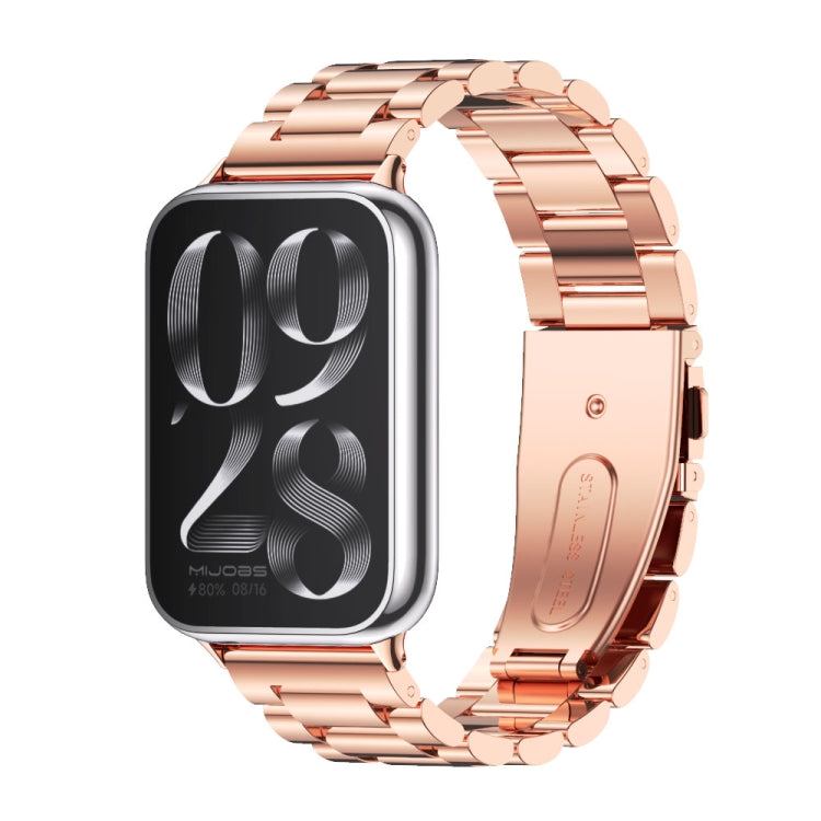For Xiaomi Smart Band 9 Pro / 8 Pro Mijobs Three Beads Stainless Steel Watch Band(Rose Gold) - Watch Bands by MIJOBS | Online Shopping South Africa | PMC TechLife | Buy Now Pay Later Mobicred