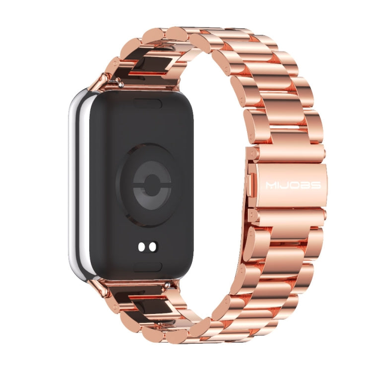 For Xiaomi Smart Band 9 Pro / 8 Pro Mijobs Three Beads Stainless Steel Watch Band(Rose Gold) - Watch Bands by MIJOBS | Online Shopping South Africa | PMC TechLife | Buy Now Pay Later Mobicred
