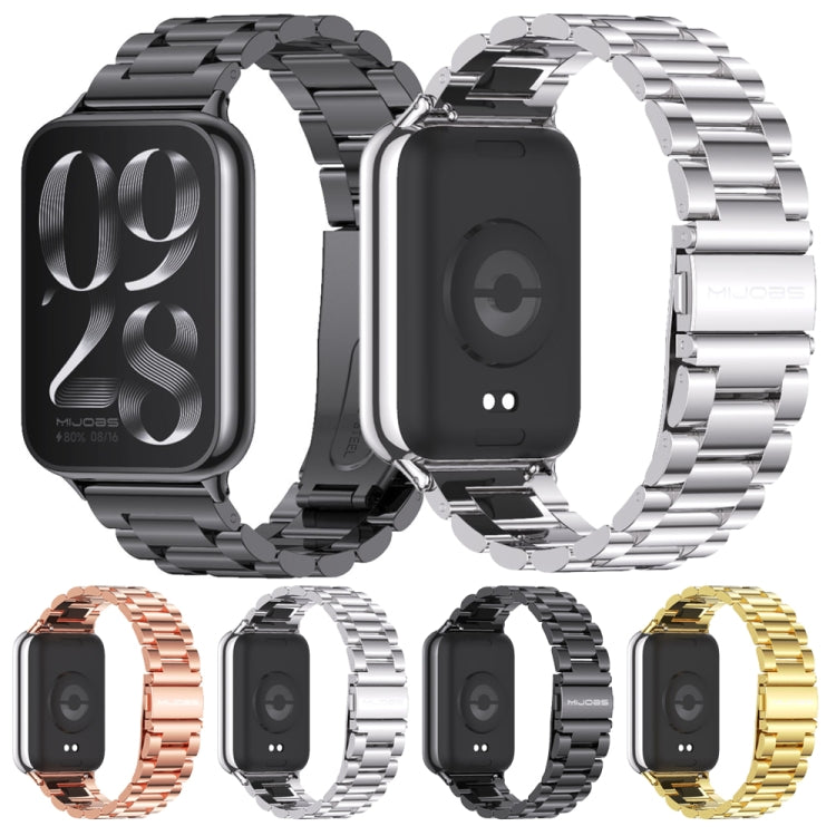 For Xiaomi Smart Band 9 Pro / 8 Pro Mijobs Three Beads Stainless Steel Watch Band(Rose Gold) - Watch Bands by MIJOBS | Online Shopping South Africa | PMC TechLife | Buy Now Pay Later Mobicred