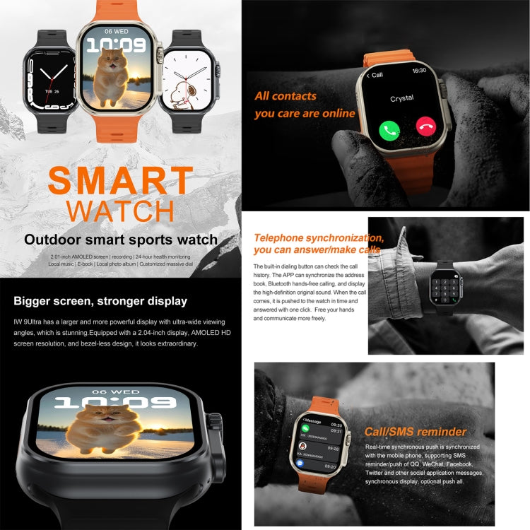 iW9 Ultra 2.04 inch Screen Smart Call Watch, BT Call / Heart Rate / Blood Pressure / Blood Oxygen(Tarnish Black) - free shipping - PMC TechLife - Order now!