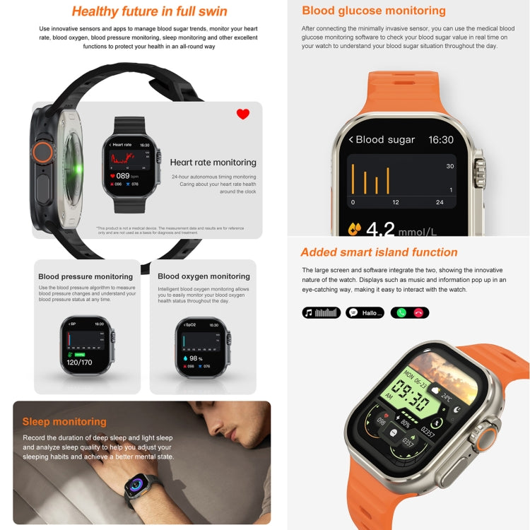 iW9 Ultra 2.04 inch Screen Smart Call Watch, BT Call / Heart Rate / Blood Pressure / Blood Oxygen(Grey Gold) - Smart Wristbands by PMC TechLife | Online Shopping South Africa | PMC TechLife