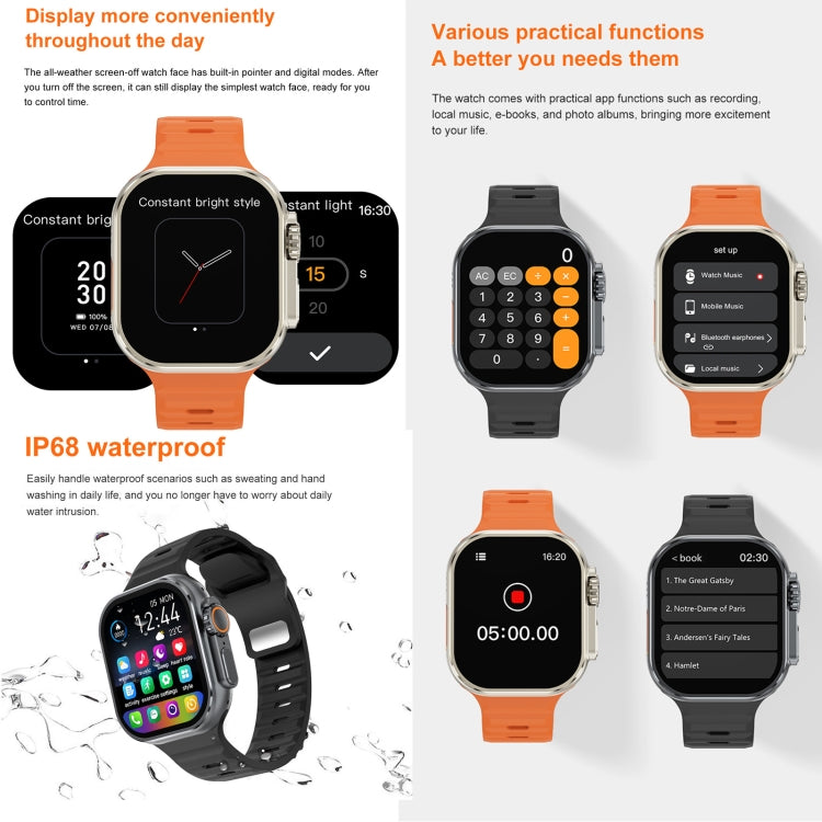 iW9 Ultra 2.04 inch Screen Smart Call Watch, BT Call / Heart Rate / Blood Pressure / Blood Oxygen(Grey Gold) - Smart Wristbands by PMC TechLife | Online Shopping South Africa | PMC TechLife
