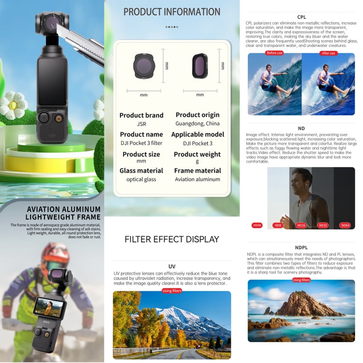 For DJI OSMO Pocket 3 JSR CB Series Camera Lens Filter, Filter:3 in 1 CPL ND8/16 - free shipping - PMC TechLife - Order now!
