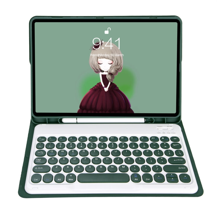 For Samsung Galaxy Tab A9+ X210/X215/X215 YA09B Candy Color TPU Round Keycap Bluetooth Keyboard Leather Case with Pen Slot(Dark Green) - free shipping - PMC TechLife - Order now!