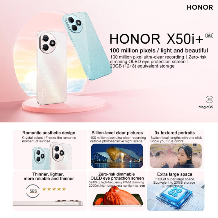 Honor X50i+, 12GB+512GB,  6.7 inch MagicOS 7.2 Dimensity 6080 Octa Core up to 2.4GHz, Network: 5G, OTG, Not Support Google Play(Green) - free shipping - PMC TechLife - Order now!