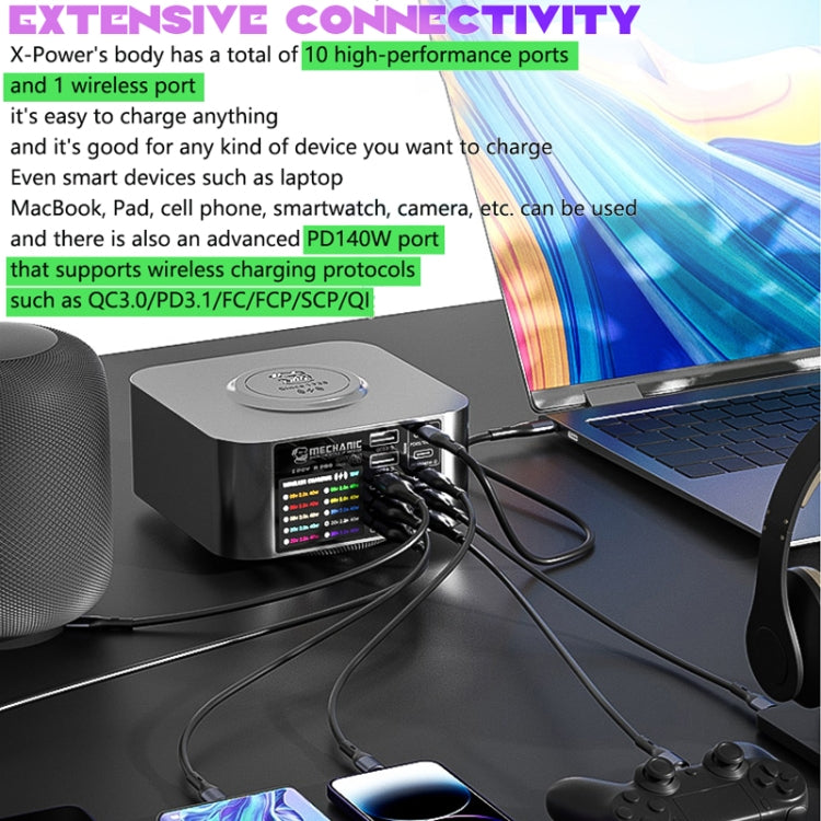 Mechanic X-Power Series Multiport Digital Display USB Charger Station with Wireless Charging, Total Power:200W(US Plug) - free shipping - PMC TechLife - Order now!