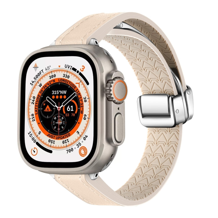 For Apple Watch Ultra 2 49mm Magnetic Folding Leather Silicone Watch Band(Apricot) - free shipping - PMC TechLife - Order now!