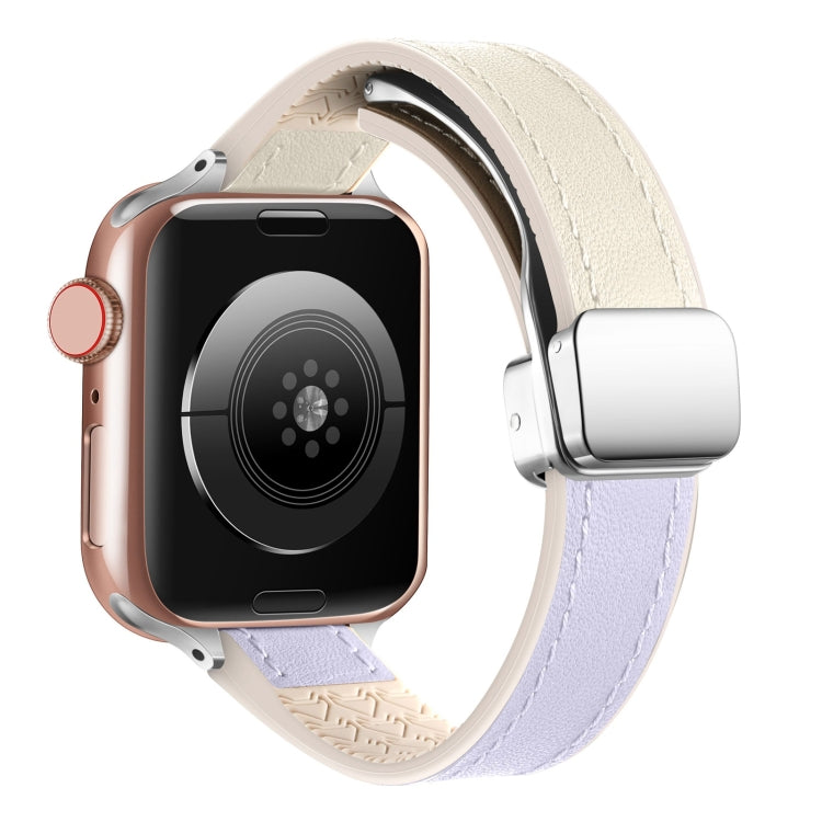 For Apple Watch Series 6 40mm Magnetic Folding Leather Silicone Watch Band(Starlight Purple) - free shipping - PMC TechLife - Order now!