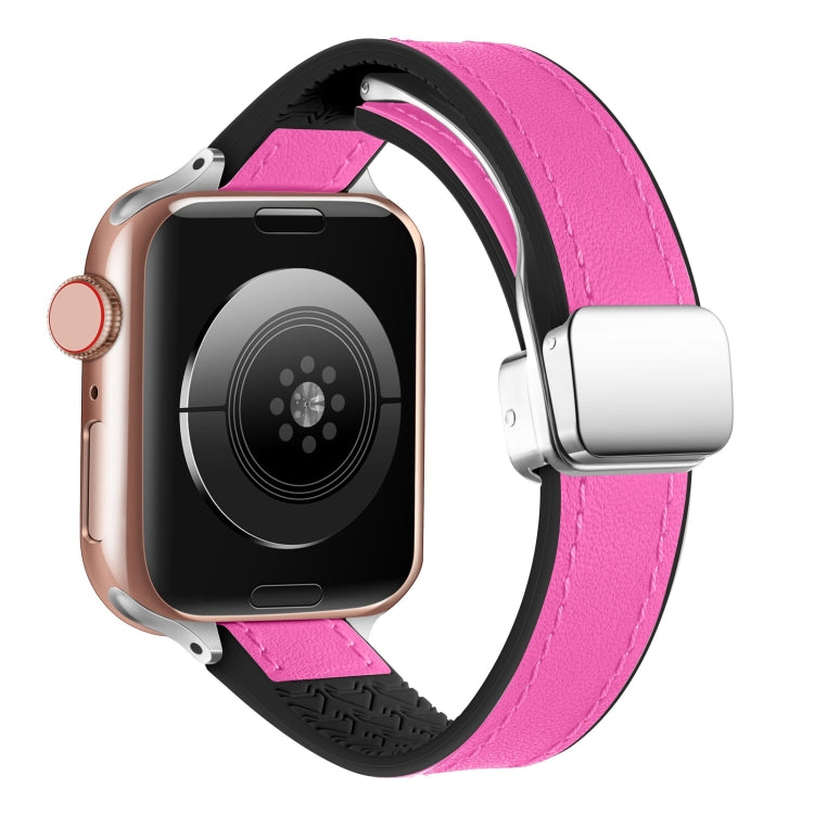For Apple Watch Series 5 40mm Magnetic Folding Leather Silicone Watch Band(Rose Pink on Black) - free shipping - PMC TechLife - Order now!