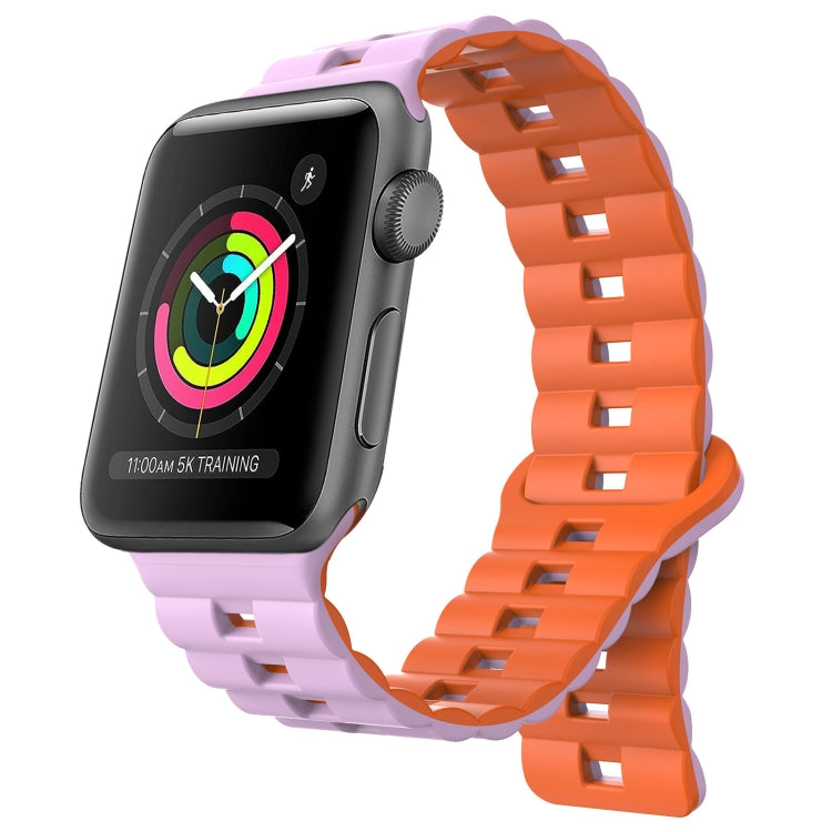 For Apple Watch Series 3 38mm Reverse Buckle Two Color Magnetic Silicone Watch Band(Purple+Orange) - free shipping - PMC TechLife - Order now!