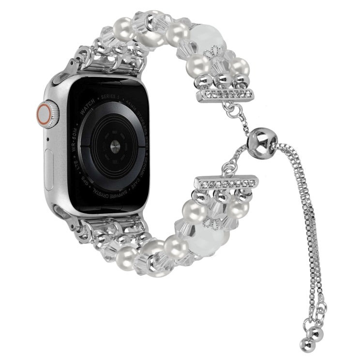 For Apple Watch Series 5 44mm Beaded Onyx Retractable Chain Watch Band(White) - free shipping - PMC TechLife - Order now!
