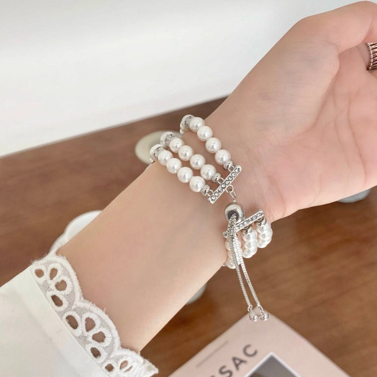 For Apple Watch Series 2 42mm Beaded Pearl Retractable Chain Watch Band(White) - free shipping - PMC TechLife - Order now!