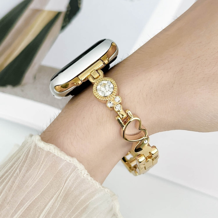 For Apple Watch SE 2023 40mm Diamond Hearts Metal Chain Watch Band(Gold) - free shipping - PMC TechLife - Order now!