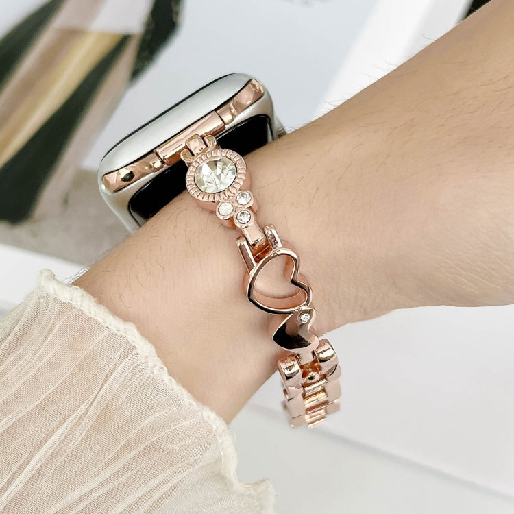 For Apple Watch Series 5 40mm Diamond Hearts Metal Chain Watch Band(Rose Gold) - free shipping - PMC TechLife - Order now!