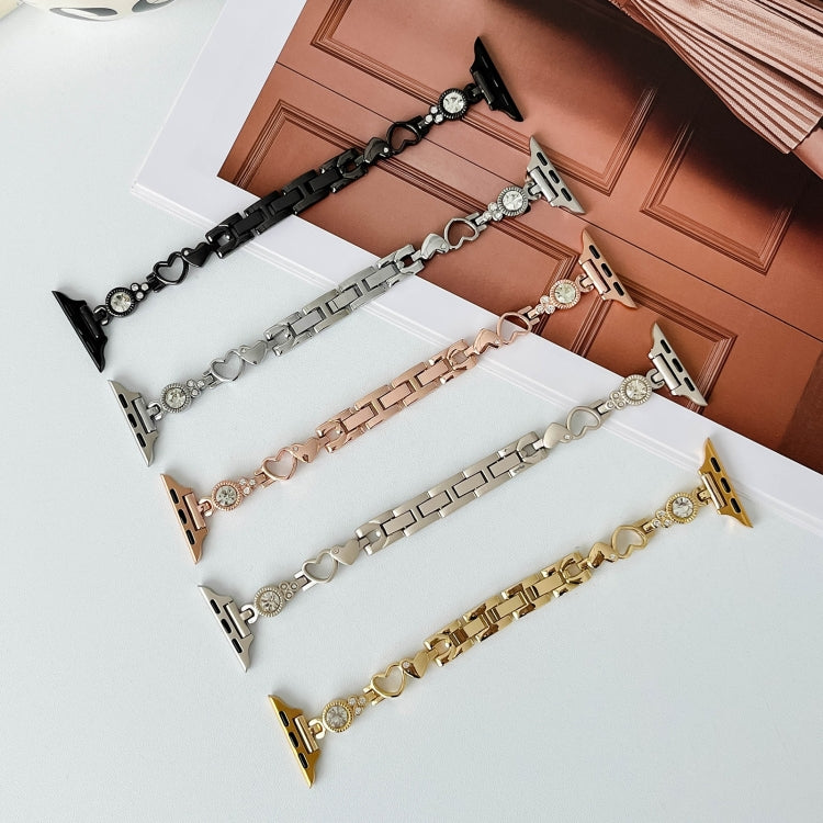 For Apple Watch Series 7 45mm Diamond Hearts Metal Chain Watch Band(Black) - free shipping - PMC TechLife - Order now!