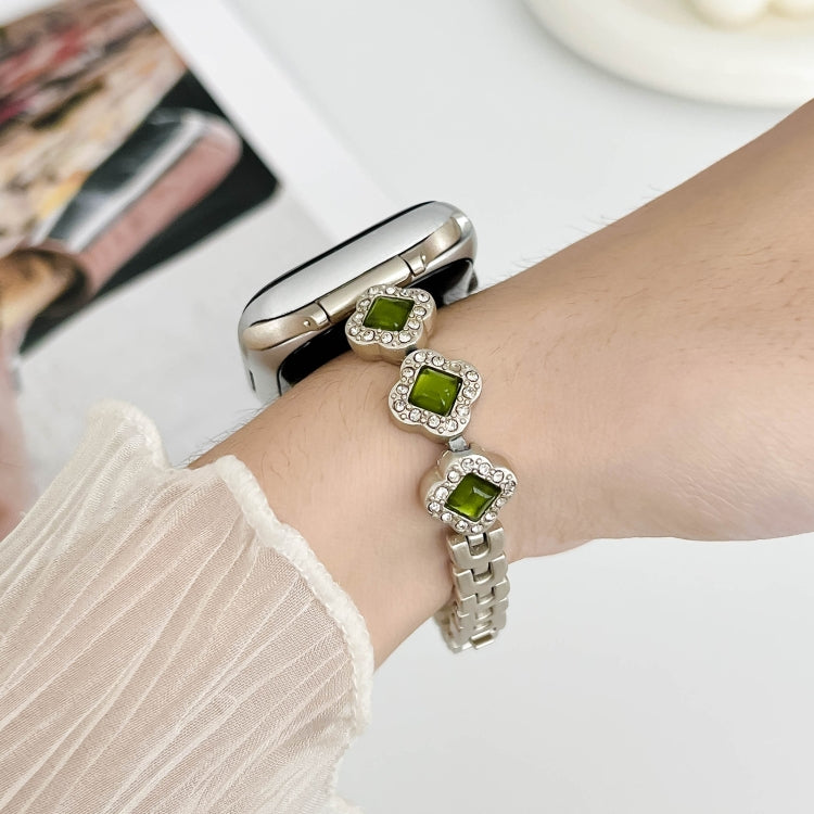 For Apple Watch Series 9 41mm Diamond Four-leaf Clover Metal Chain Watch Band(Starlight) - free shipping - PMC TechLife - Order now!