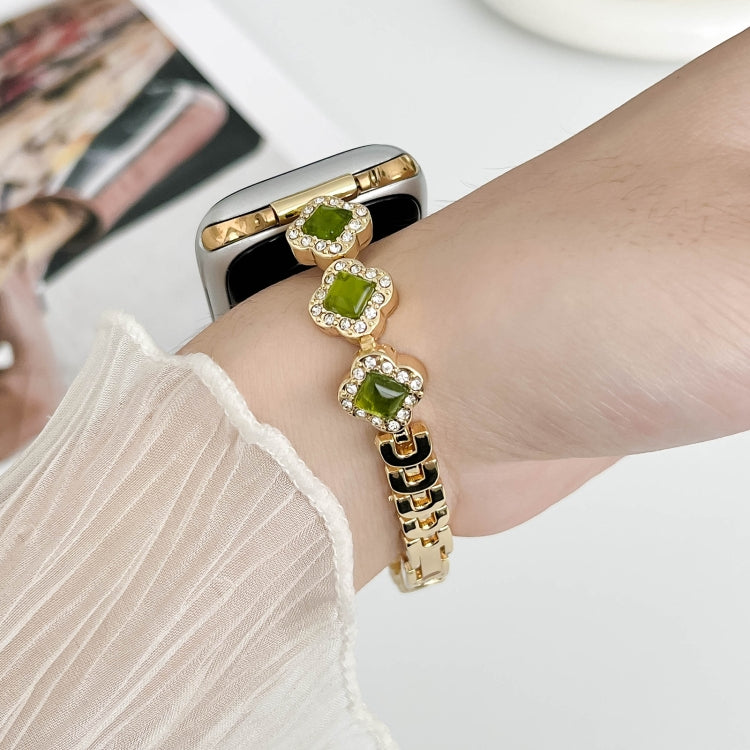 For Apple Watch Series 8 45mm Diamond Four-leaf Clover Metal Chain Watch Band(Gold) - free shipping - PMC TechLife - Order now!