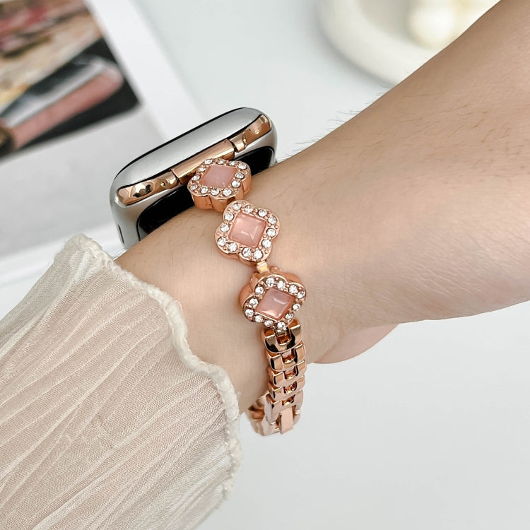 For Apple Watch Series 4 44mm Diamond Four-leaf Clover Metal Chain Watch Band(Rose Gold) - free shipping - PMC TechLife - Order now!