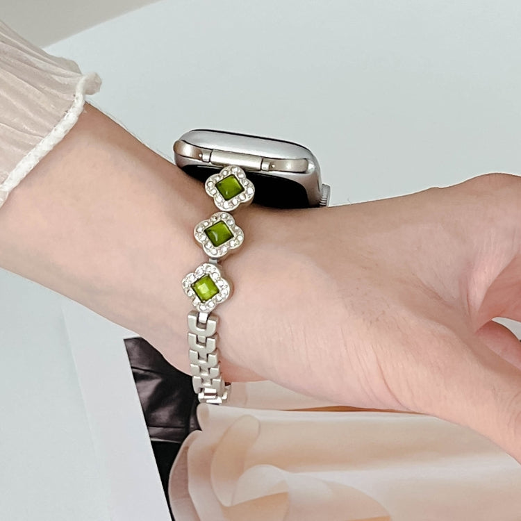 For Apple Watch SE 40mm Diamond Four-leaf Clover Metal Chain Watch Band(Silver) - free shipping - PMC TechLife - Order now!