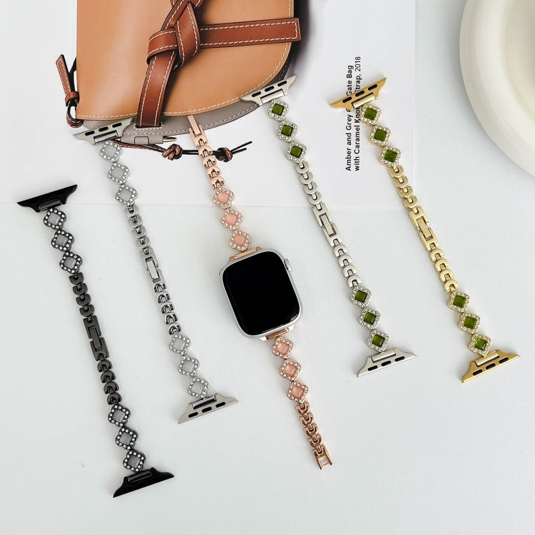 For Apple Watch SE 40mm Diamond Four-leaf Clover Metal Chain Watch Band(Gold) - free shipping - PMC TechLife - Order now!