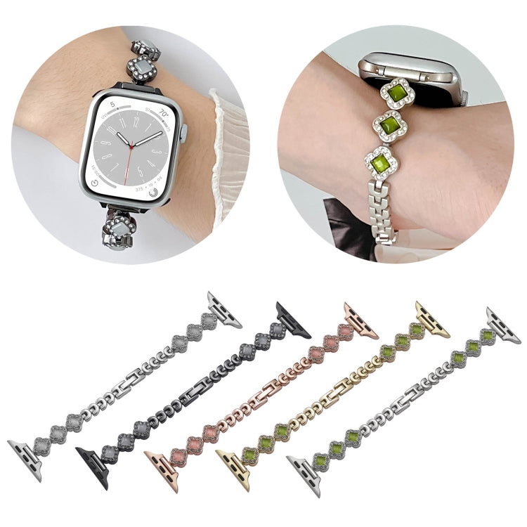 For Apple Watch SE 40mm Diamond Four-leaf Clover Metal Chain Watch Band(Gold) - free shipping - PMC TechLife - Order now!