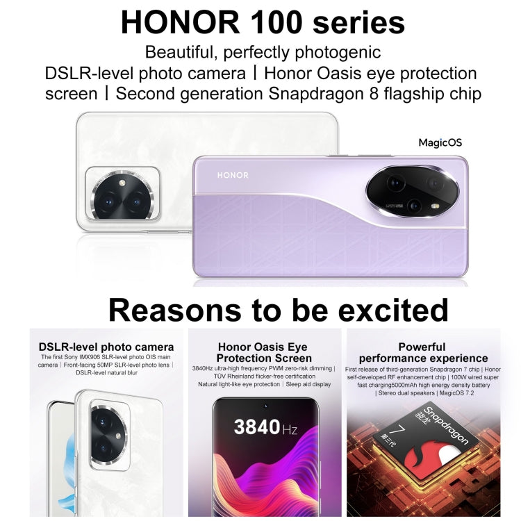 Honor 100, 12GB+256GB, Screen Fingerprint Identification, 6.7 inch MagicOS 7.2 Snapdragon 7 Gen 3 Octa Core up to 2.63GHz, Network: 5G, NFC, OTG, Support Google Play(Purple) - free shipping - PMC TechLife - Order now!