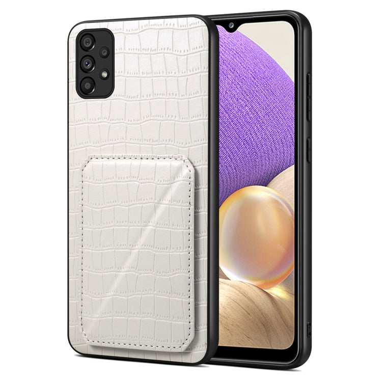 For Samsung Galaxy A32 5G Denior Imitation Crocodile Leather Back Phone Case with Holder(White) - Galaxy Phone Cases by Denior | Online Shopping South Africa | PMC TechLife