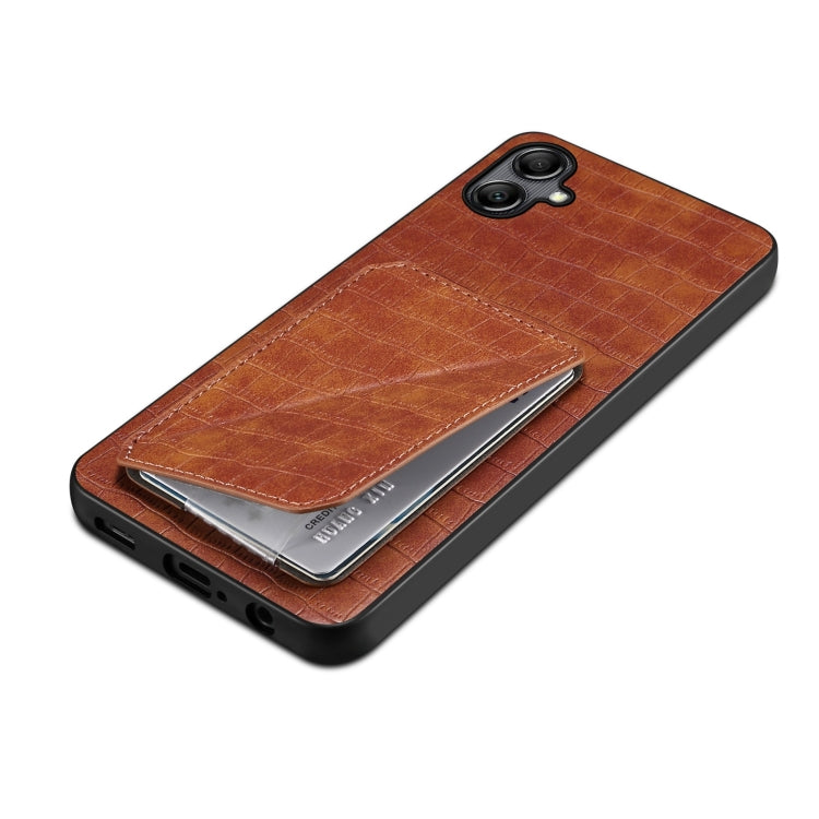 For Samsung Galaxy S23 FE 5G Denior Imitation Crocodile Leather Back Phone Case with Holder(Brown) - Galaxy S23 FE 5G Cases by Denior | Online Shopping South Africa | PMC TechLife