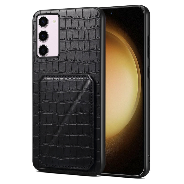 For Samsung Galaxy S23+ 5G Denior Imitation Crocodile Leather Back Phone Case with Holder(Black) - Galaxy S23+ 5G Cases by Denior | Online Shopping South Africa | PMC TechLife | Buy Now Pay Later Mobicred