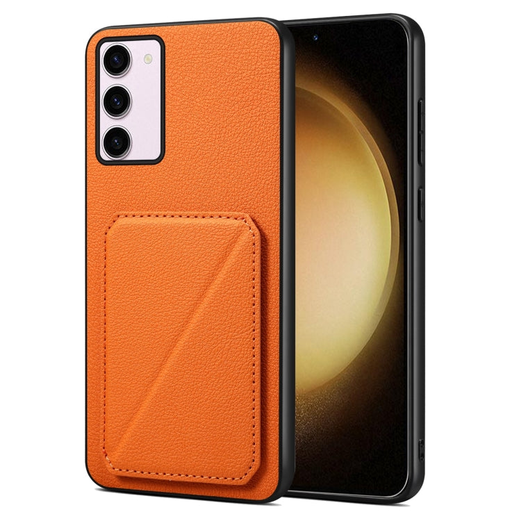 For Samsung Galaxy S23+ 5G Denior Imitation Calf Leather Back Phone Case with Holder(Orange) - Galaxy S23+ 5G Cases by Denior | Online Shopping South Africa | PMC TechLife | Buy Now Pay Later Mobicred