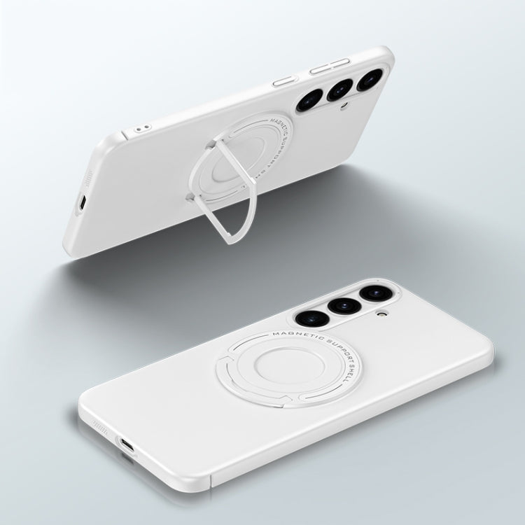 For Samsung Galaxy S24 5G Matte Magsafe Magnetic Phone Case with Trolley Holder(White) - Galaxy S24 5G Cases by PMC TechLife | Online Shopping South Africa | PMC TechLife