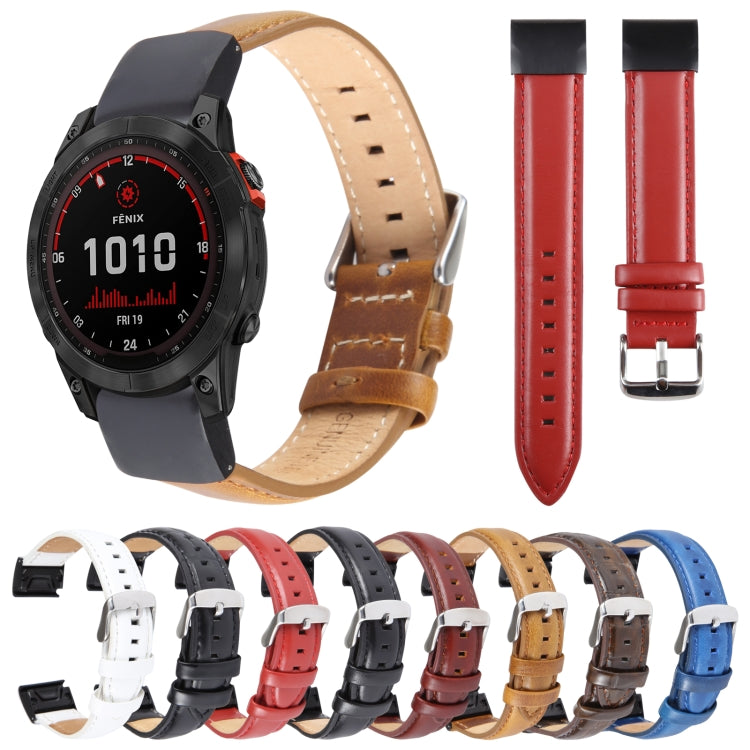 Compatible with Garmin Fenix 7 22mm Plain Weave Genuine Leather Watch Band(Red) - free shipping - PMC TechLife - Order now!
