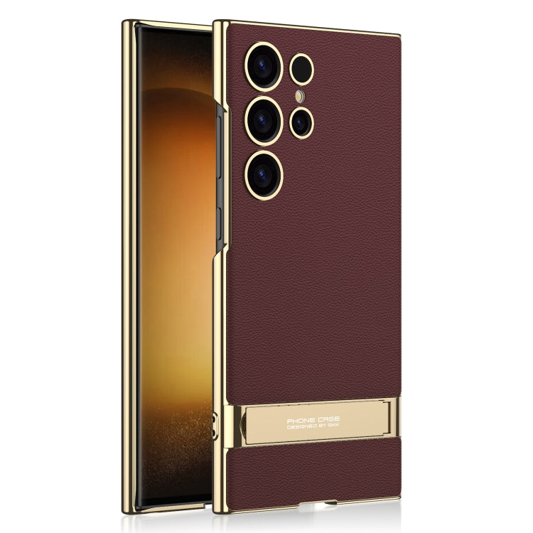 For Samsung Galaxy S24 Ultra 5G GKK Triumph Ultra-Thin Plain Leather Phone Case with Holder(Brown) - free shipping - PMC TechLife - Order now!