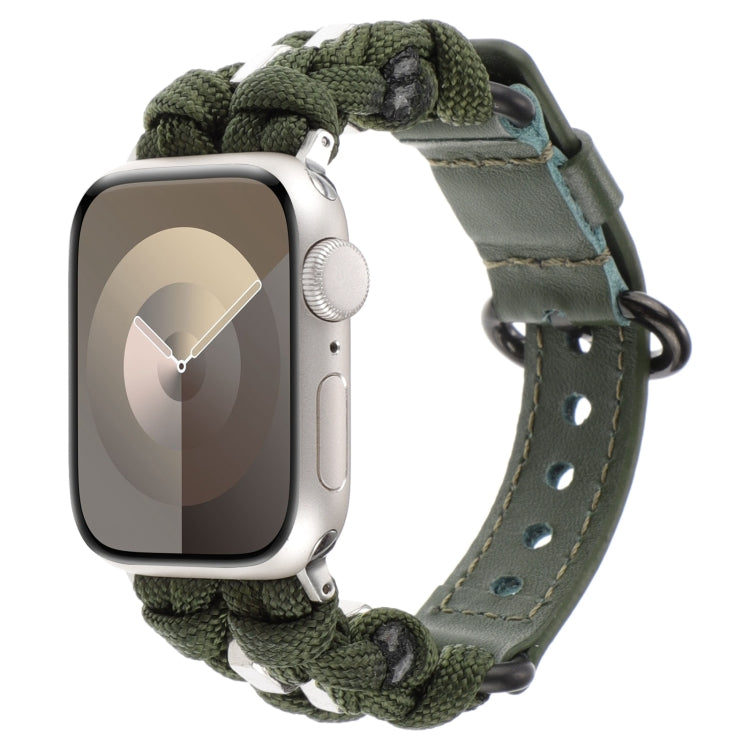 For Apple Watch Series 9 45mm Paracord Genuine Leather Watch Band(Army Green) - free shipping - PMC TechLife - Order now!