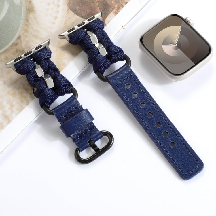 For Apple Watch Series 9 41mm Paracord Genuine Leather Watch Band(Royal Blue) - Watch Bands by PMC TechLife | Online Shopping South Africa | PMC TechLife