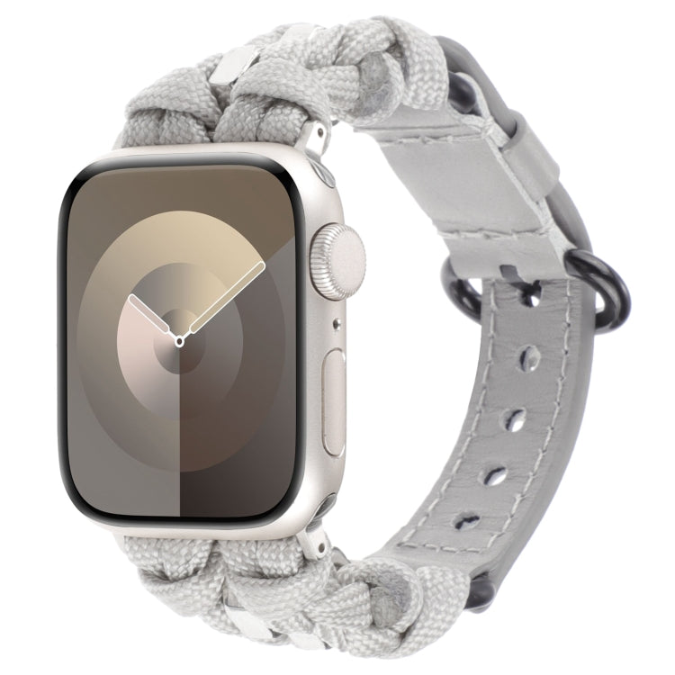 For Apple Watch Series 8 41mm Paracord Genuine Leather Watch Band(Grey) - Watch Bands by PMC TechLife | Online Shopping South Africa | PMC TechLife | Buy Now Pay Later Mobicred