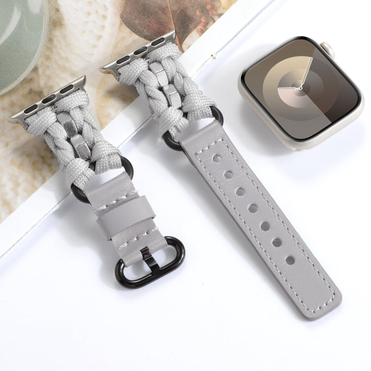 For Apple Watch Series 8 41mm Paracord Genuine Leather Watch Band(Grey) - Watch Bands by PMC TechLife | Online Shopping South Africa | PMC TechLife | Buy Now Pay Later Mobicred