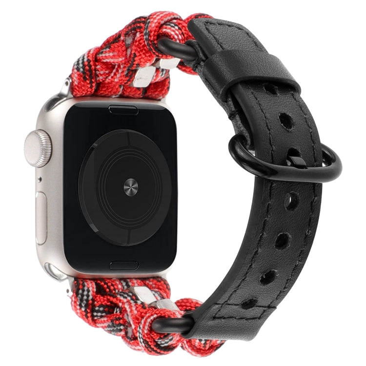 For Apple Watch Series 8 45mm Paracord Genuine Leather Watch Band(Black Red Camo) - Watch Bands by PMC TechLife | Online Shopping South Africa | PMC TechLife