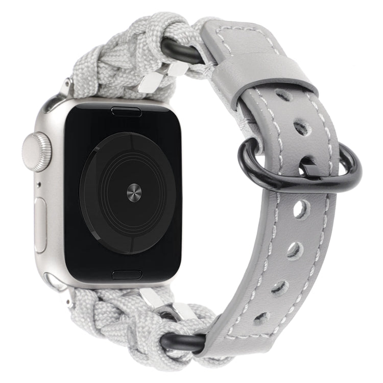 For Apple Watch Series 7 41mm Paracord Genuine Leather Watch Band(Grey) - Watch Bands by PMC TechLife | Online Shopping South Africa | PMC TechLife