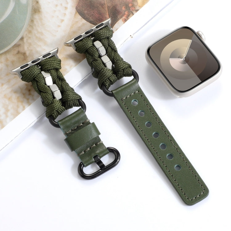 For Apple Watch Series 6 40mm Paracord Genuine Leather Watch Band(Army Green) - Watch Bands by PMC TechLife | Online Shopping South Africa | PMC TechLife