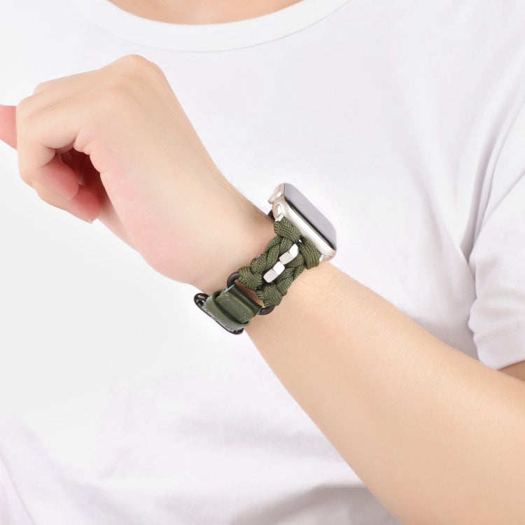 For Apple Watch Series 6 40mm Paracord Genuine Leather Watch Band(Army Green) - Watch Bands by PMC TechLife | Online Shopping South Africa | PMC TechLife